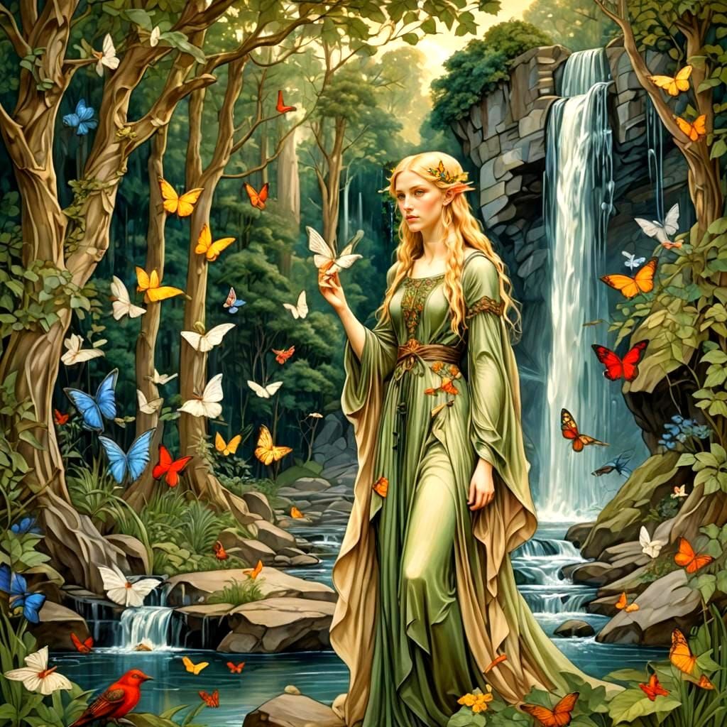 Edward Burne-Jones style. Young beautiful  blond haired Elf ...