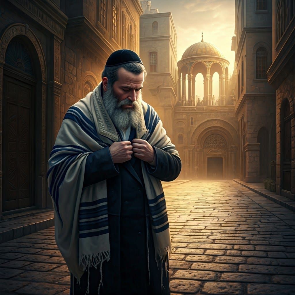 Mystical Chassidic Figure Stands in Contemplation Amidst a G...