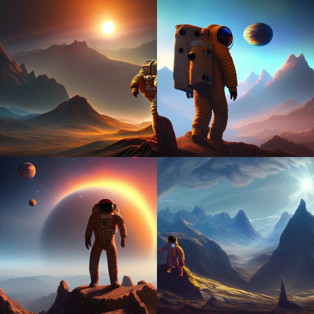 Space,sun, mountain, astronaut
