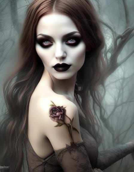 Gorgeous Gothic Witch Portrait in Hyperrealistic Style