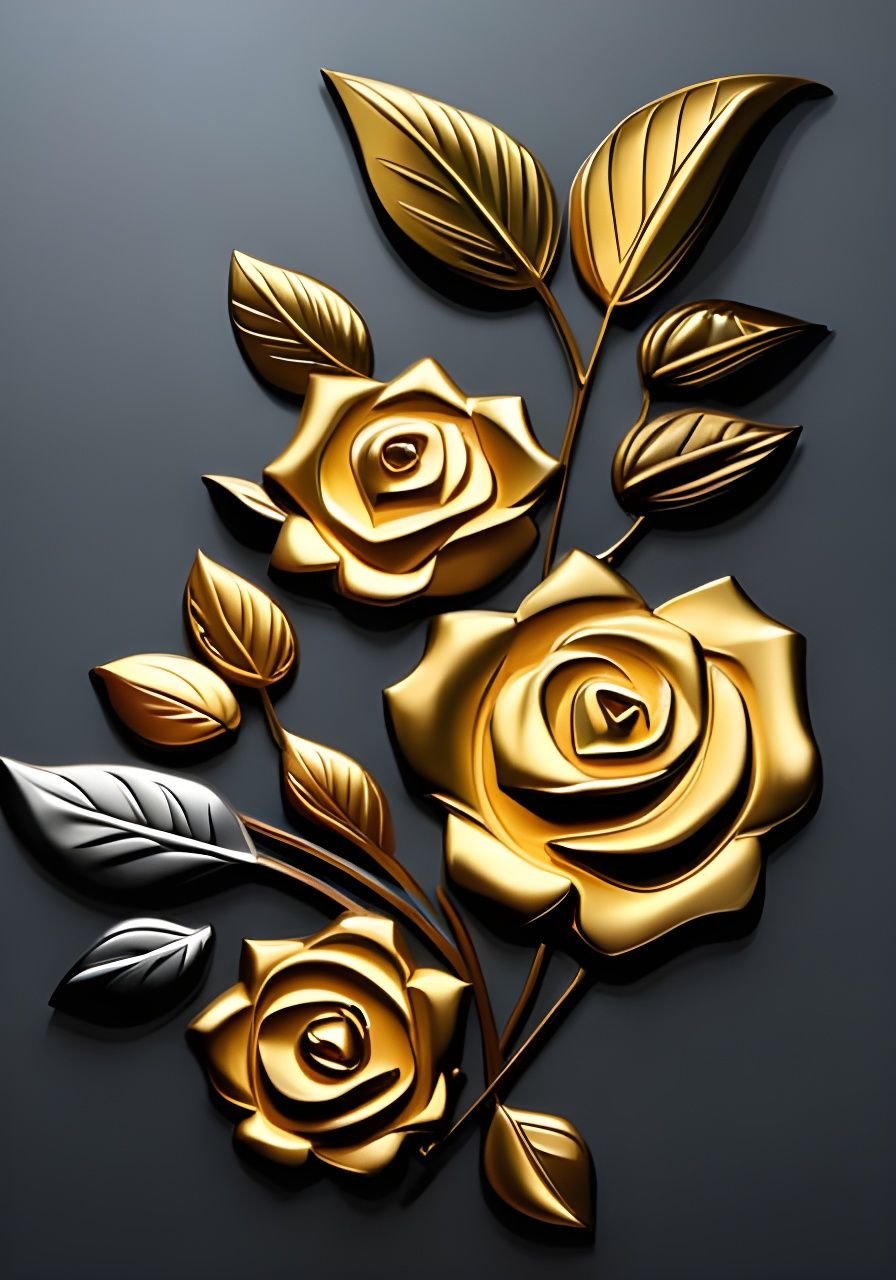 Gold Roses on Grey Wall - AI Generated Artwork - NightCafe Creator