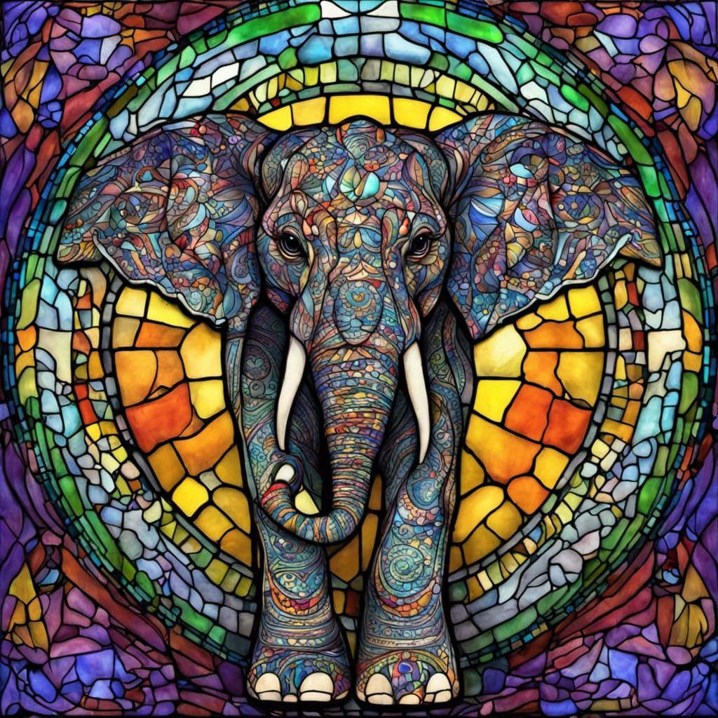 cute elephant stain glass rainbow intricate details, HDR, beautifully ...