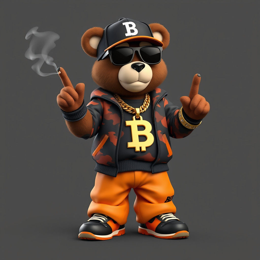 3D rendered, cartoon teddy bear, decked out in hip-hop attir...