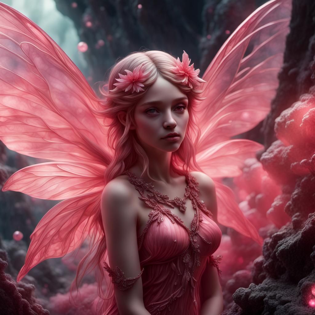 Rhodochrosite Crystal Fairy in Digital Matte Painting