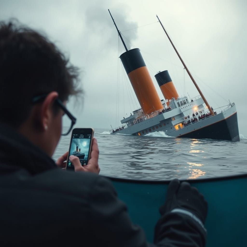 people film sinking of titanic with smartphones