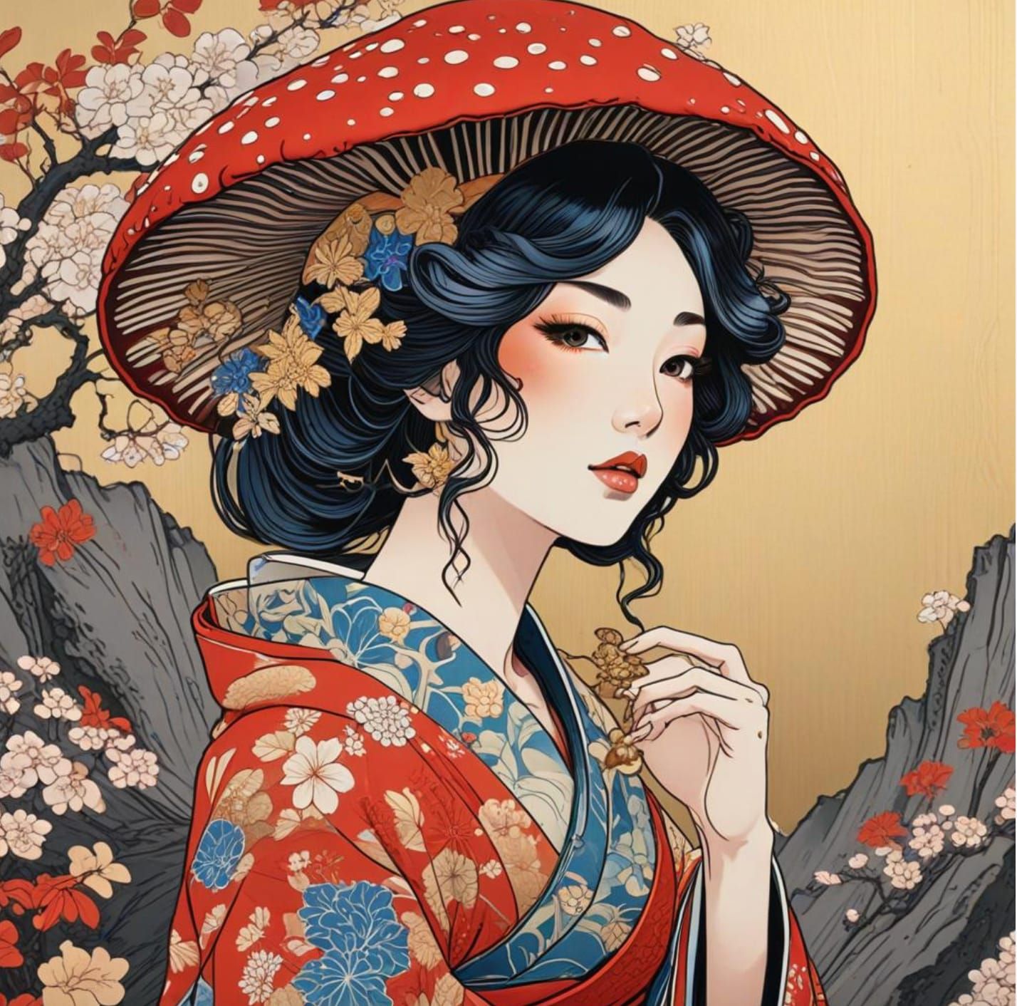 Mushroom goddess (Ukiyo-e style)