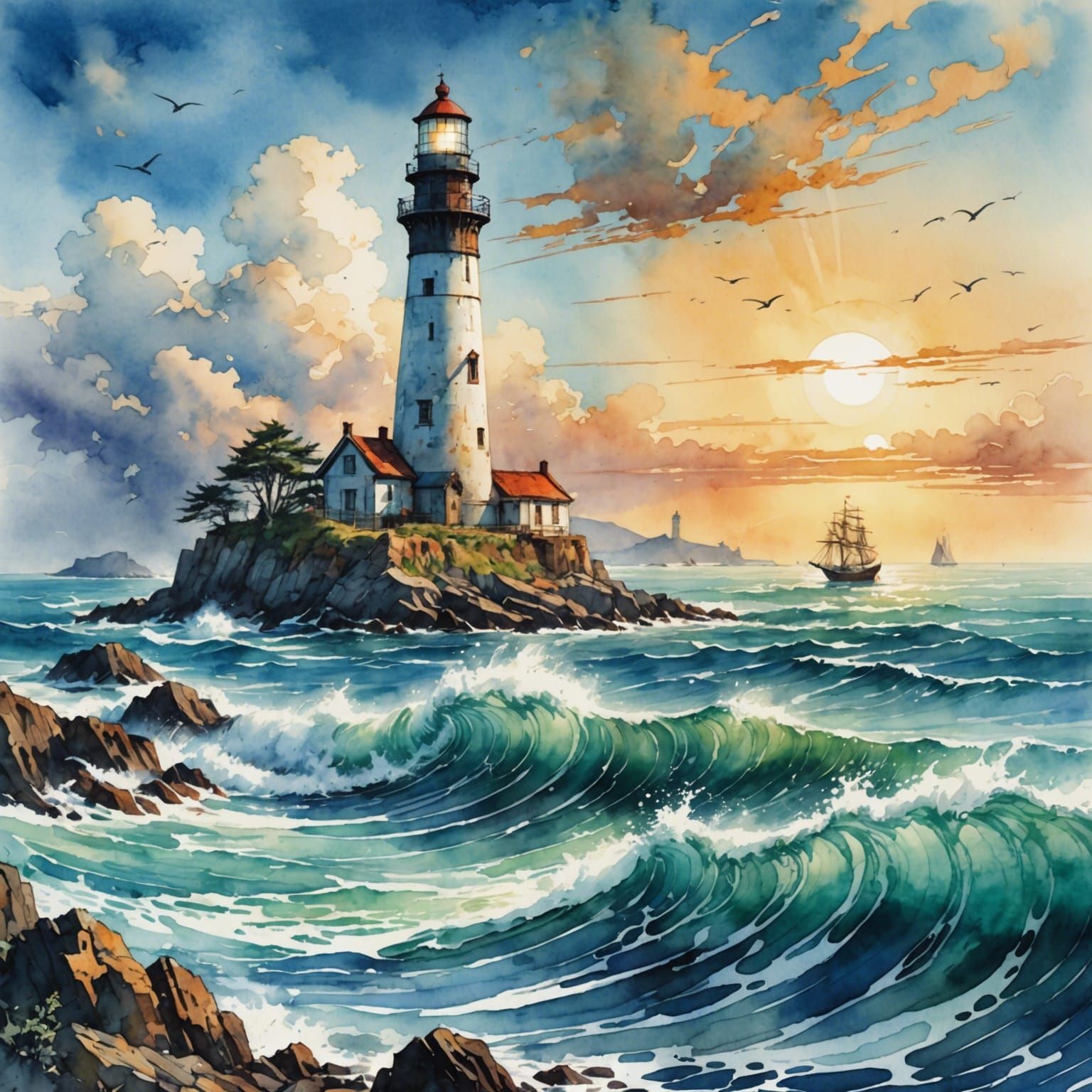 Lighthouse sunset  by @Laevos