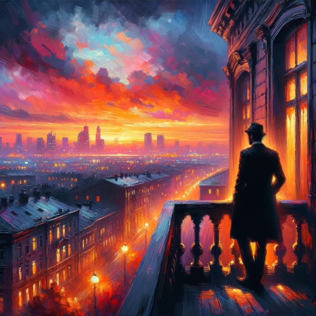 Melancholic Cityscape Oil Painting at Dusk