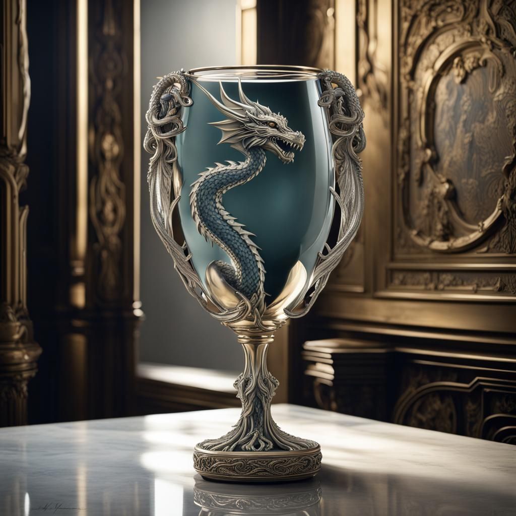 elegant dragon wrapped  tightly around goblet, tall goblet,C...