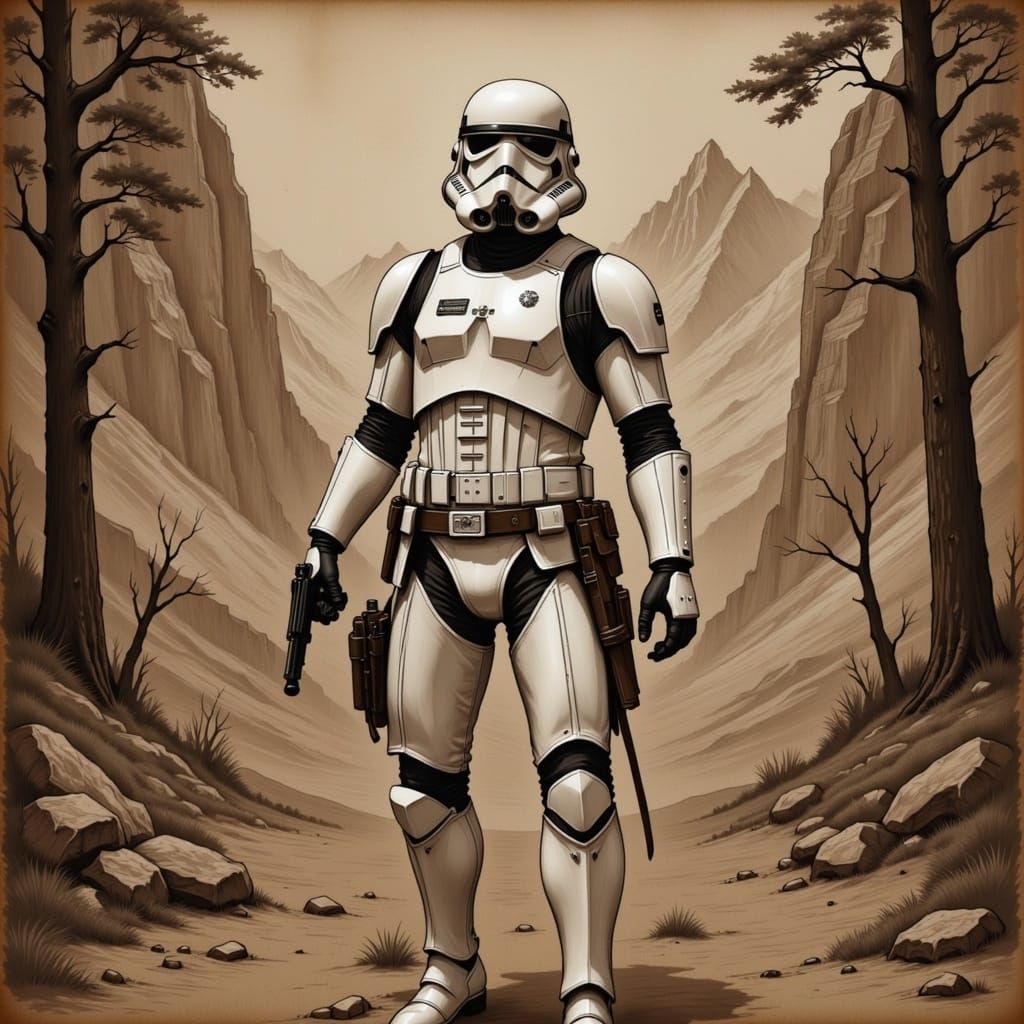  <lora:sMOre Flux:1.0> A Wild West stormtrooper