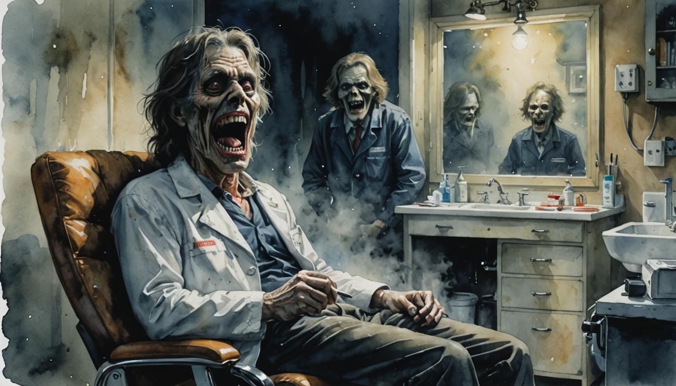 A wet-wash watercolour of a dentist's worst nightmare!