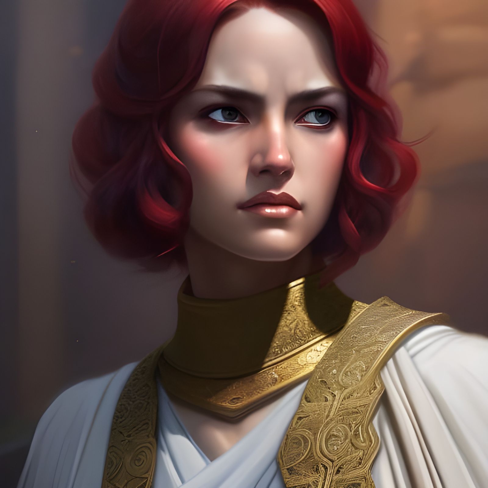Jedi Lady, gorgeous Detailed toga, roccoco, red hair, finely detailed ...