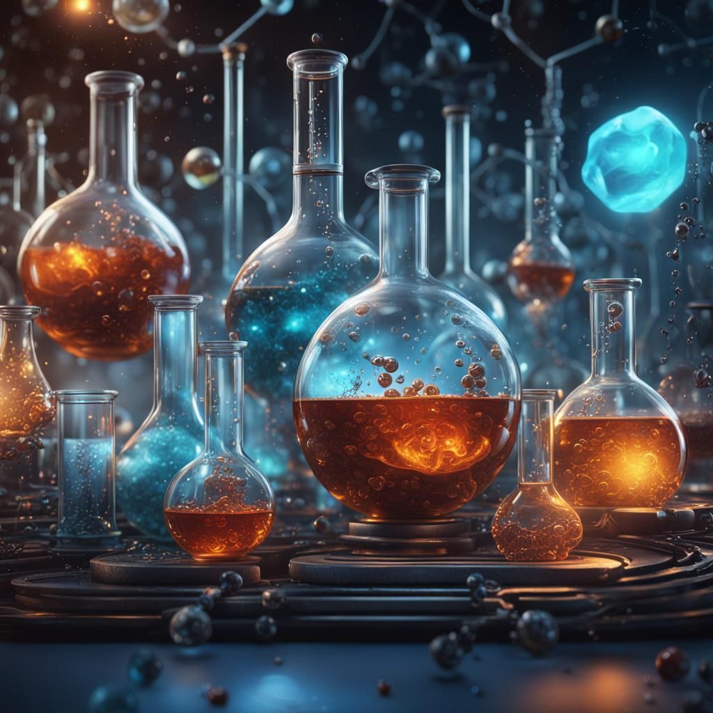Science background illustration, scientific design. Flasks, ...
