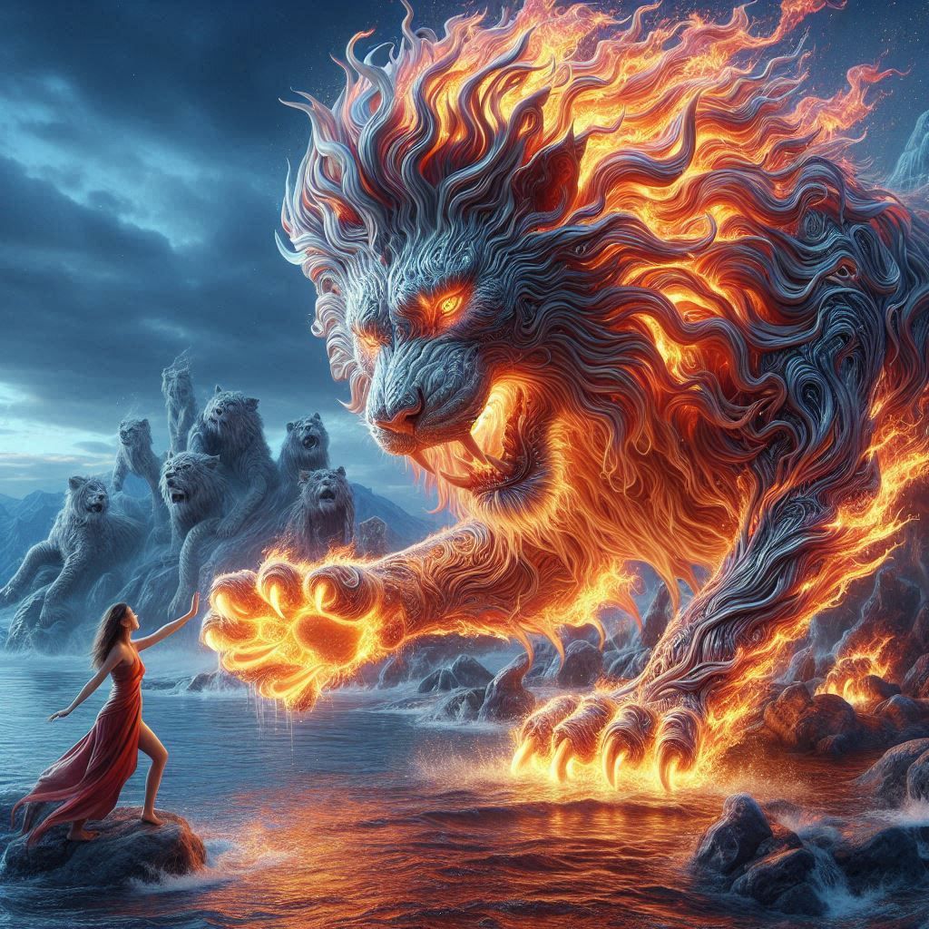 A majestic fire lion