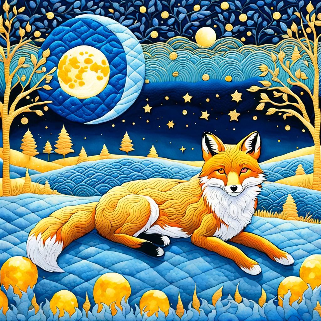 Wolf resting with the moon