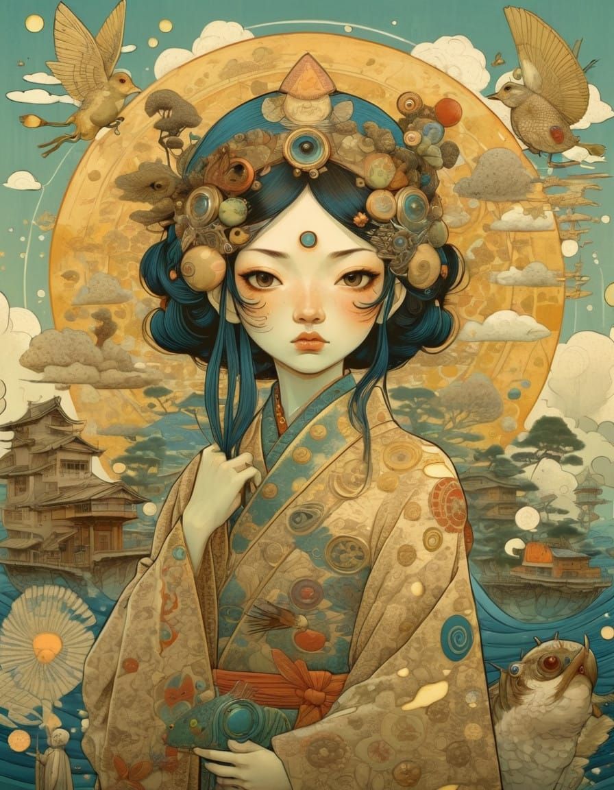 Japanese Pop Art Style Girl on Swing