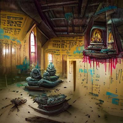 An Abandoned Buddhist Temple, in the style of Greg Rutkowski
