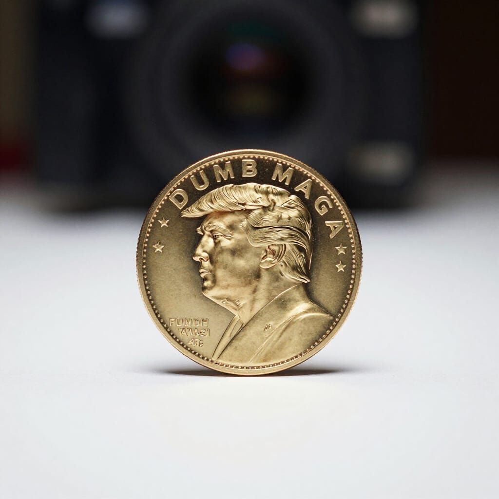 The Trump "D U M B M A G A" award coin is alone on a plain white background.