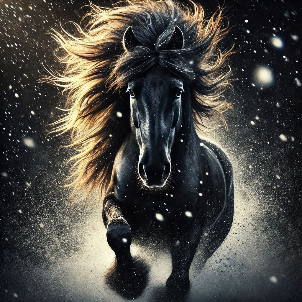 Black Horse in the Winter Storm
