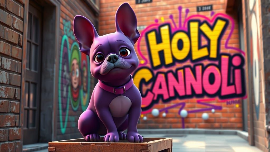 Pixar-Inspired Purple Bulldog in Vibrant Graffiti