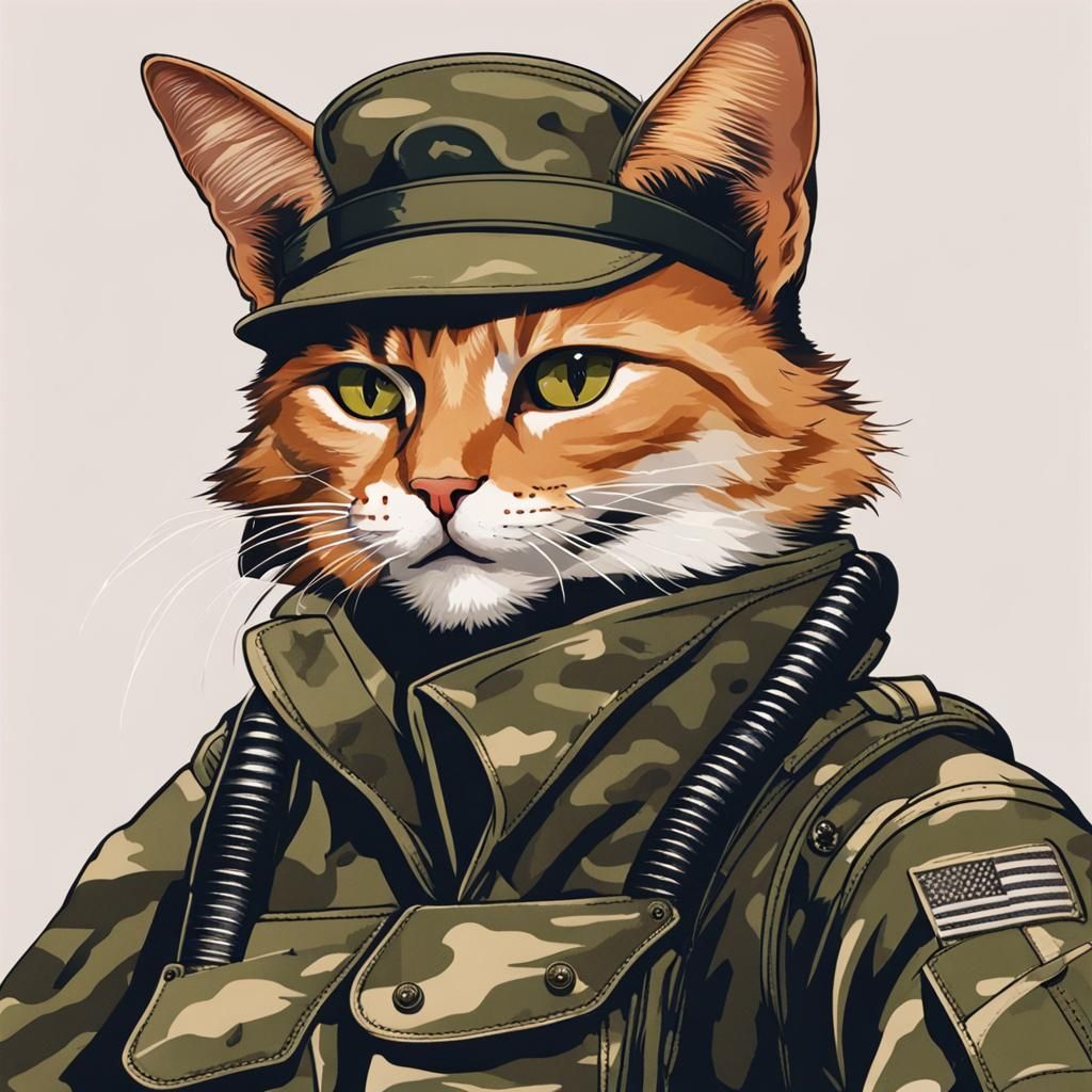 Anthromorphic male domestic cat in military style combat fatigues. - AI ...