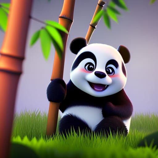 sweet, cute panda eating blueberries in a bamboo forest Pixar, Disney ...