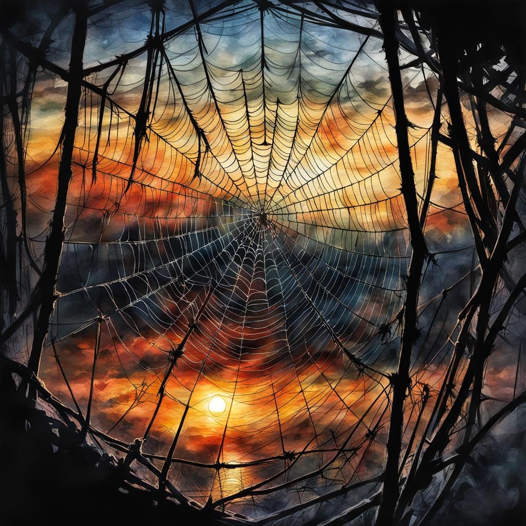 Noir Spider in Digital Watercolor Illustration