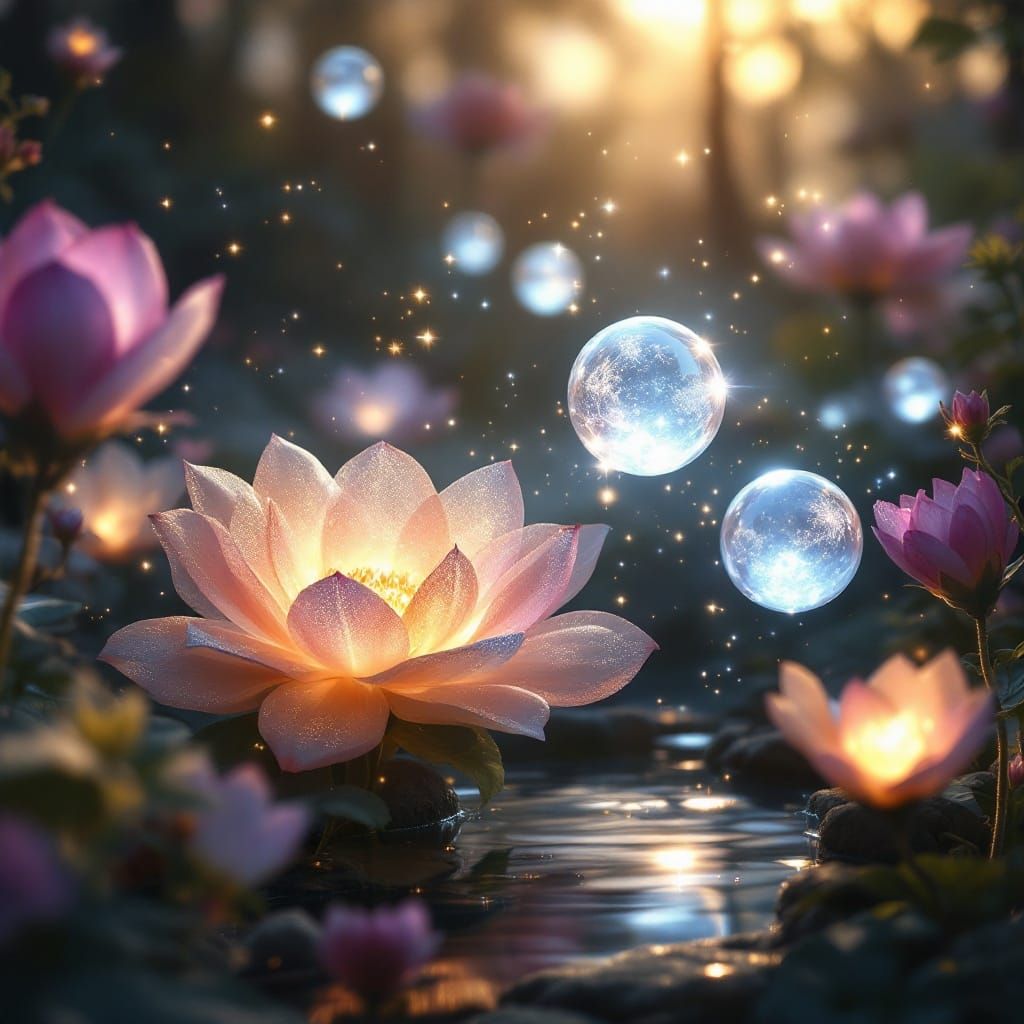 Luminous Echoes Drifting in a Mystical Twilight Garden