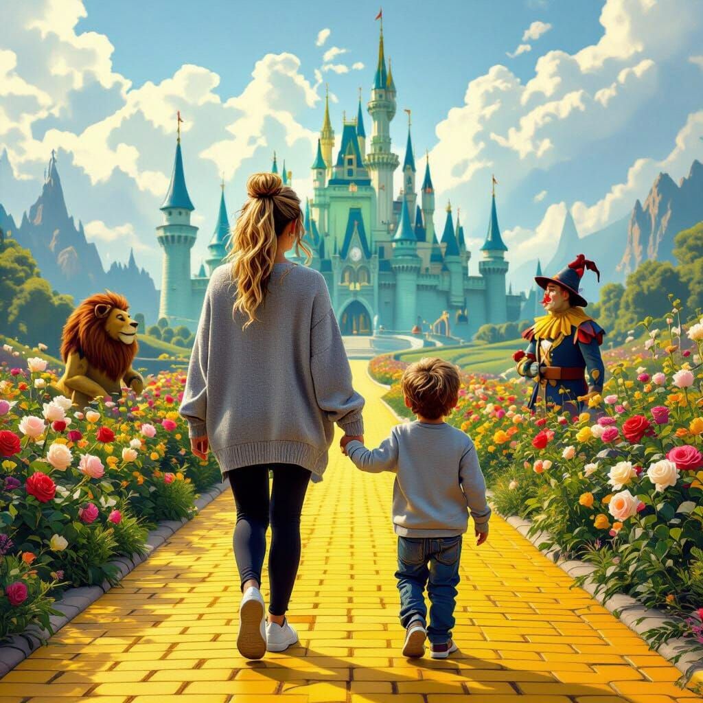 Emerald City Storybook Scene in Miyazaki Style