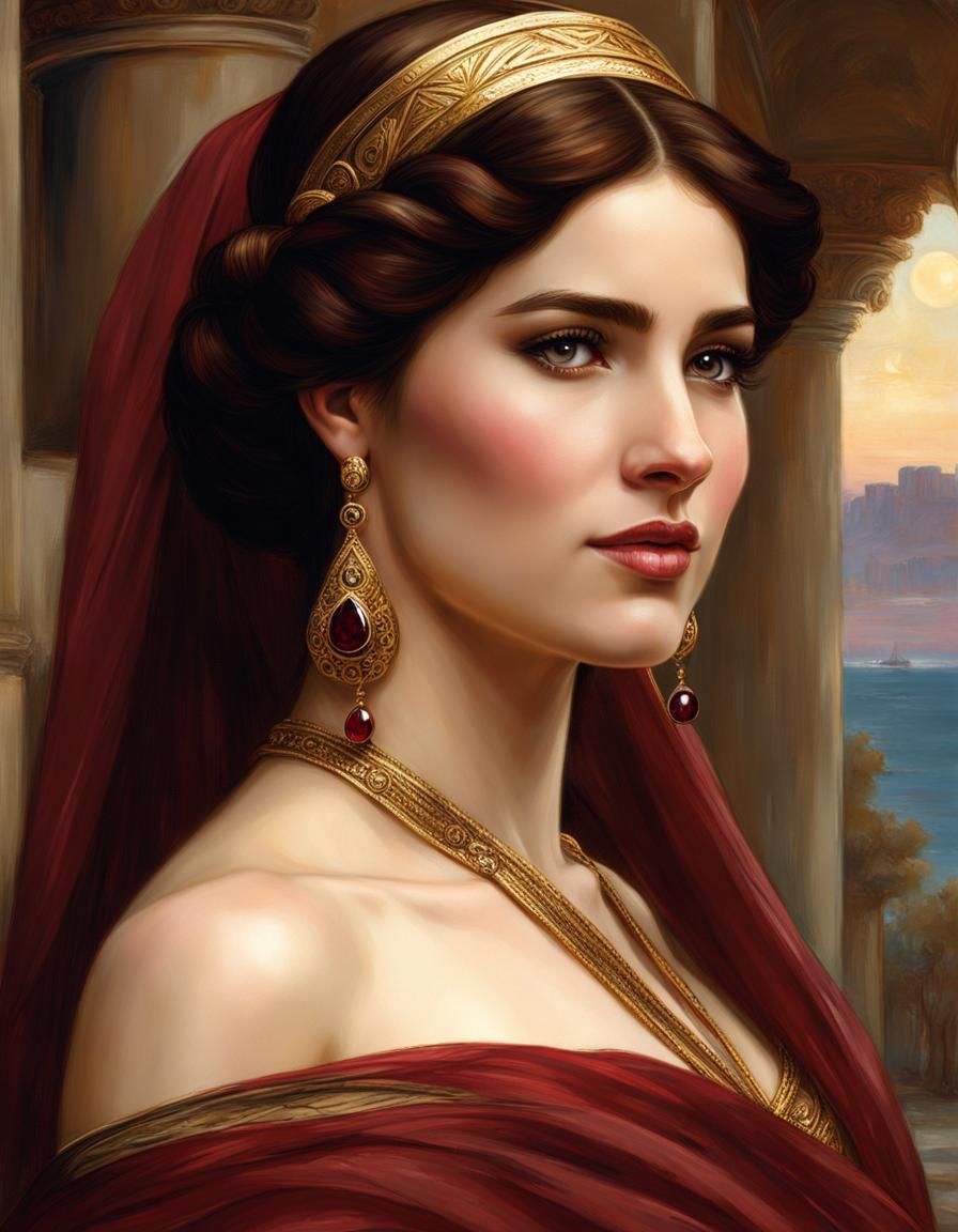 Lady of Ancient Greece with garnet earrings  by @Robot Librarian
