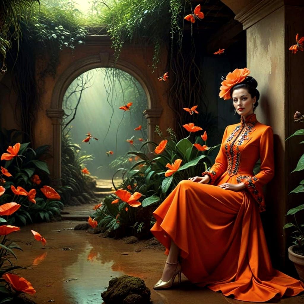 Charming Lady in Vibrant Surrealistic Scene
