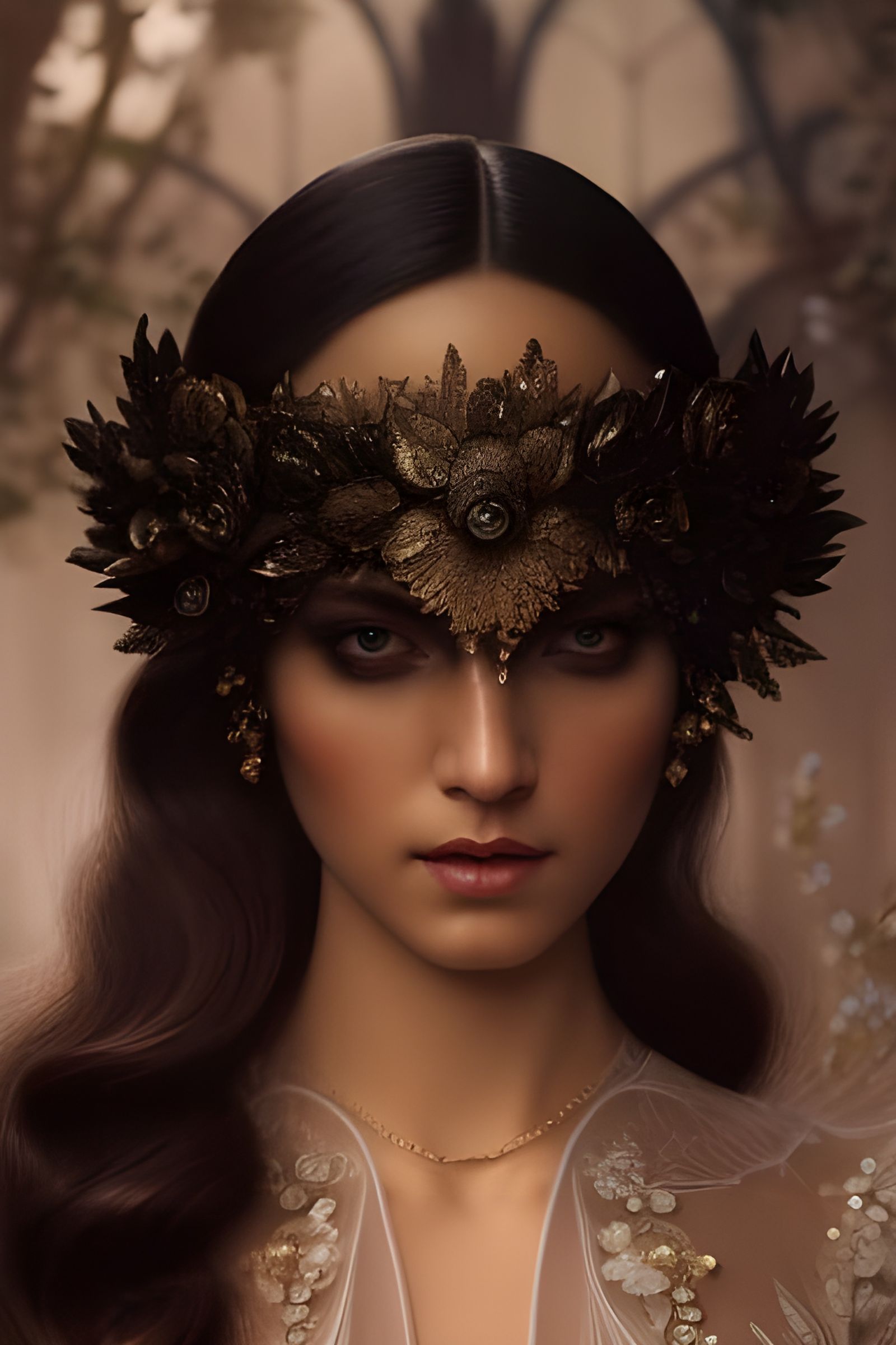 Beautiful Face in Intricate Dress, Digital Illustration