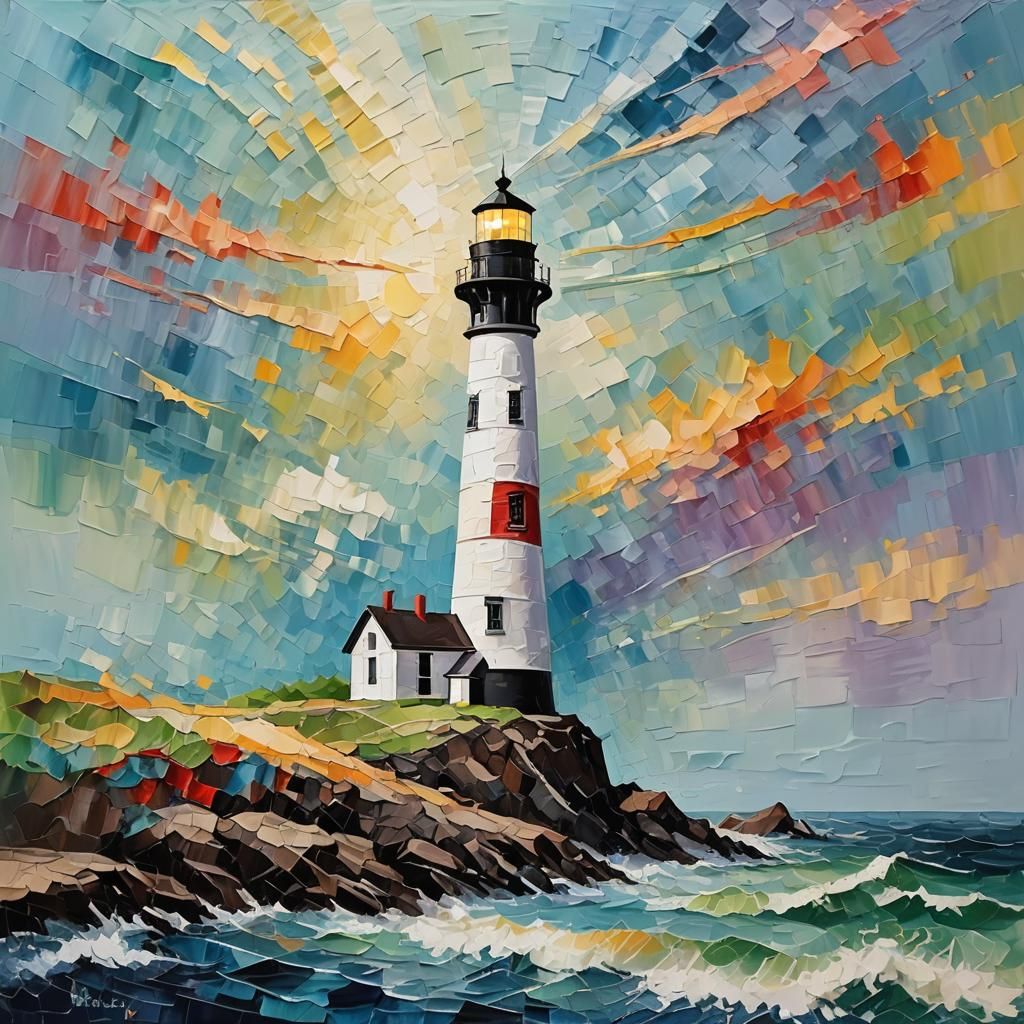 Lighthouse. Impasto painting.  by @MrEbano