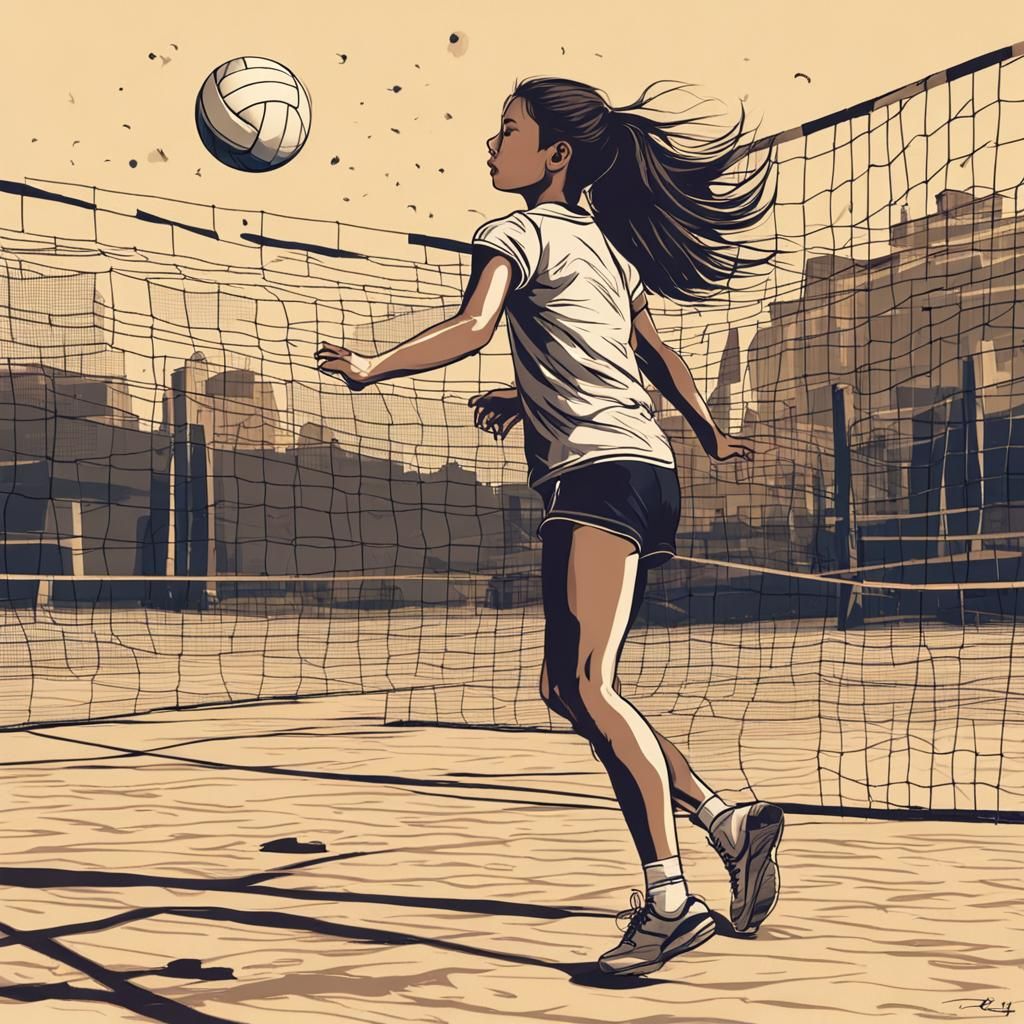 One girl play voleibol