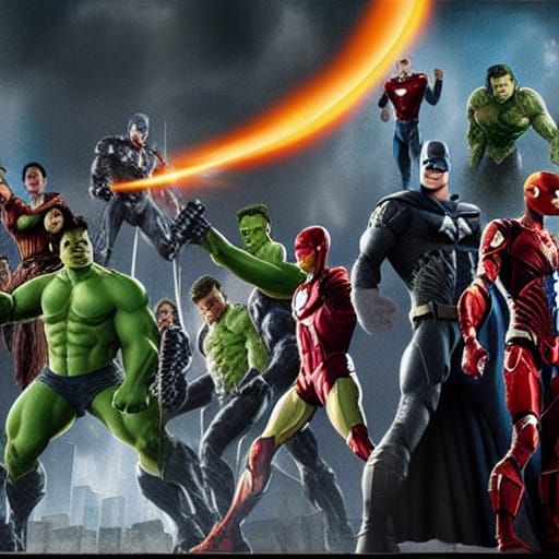 The Avengers fighting the Justice League