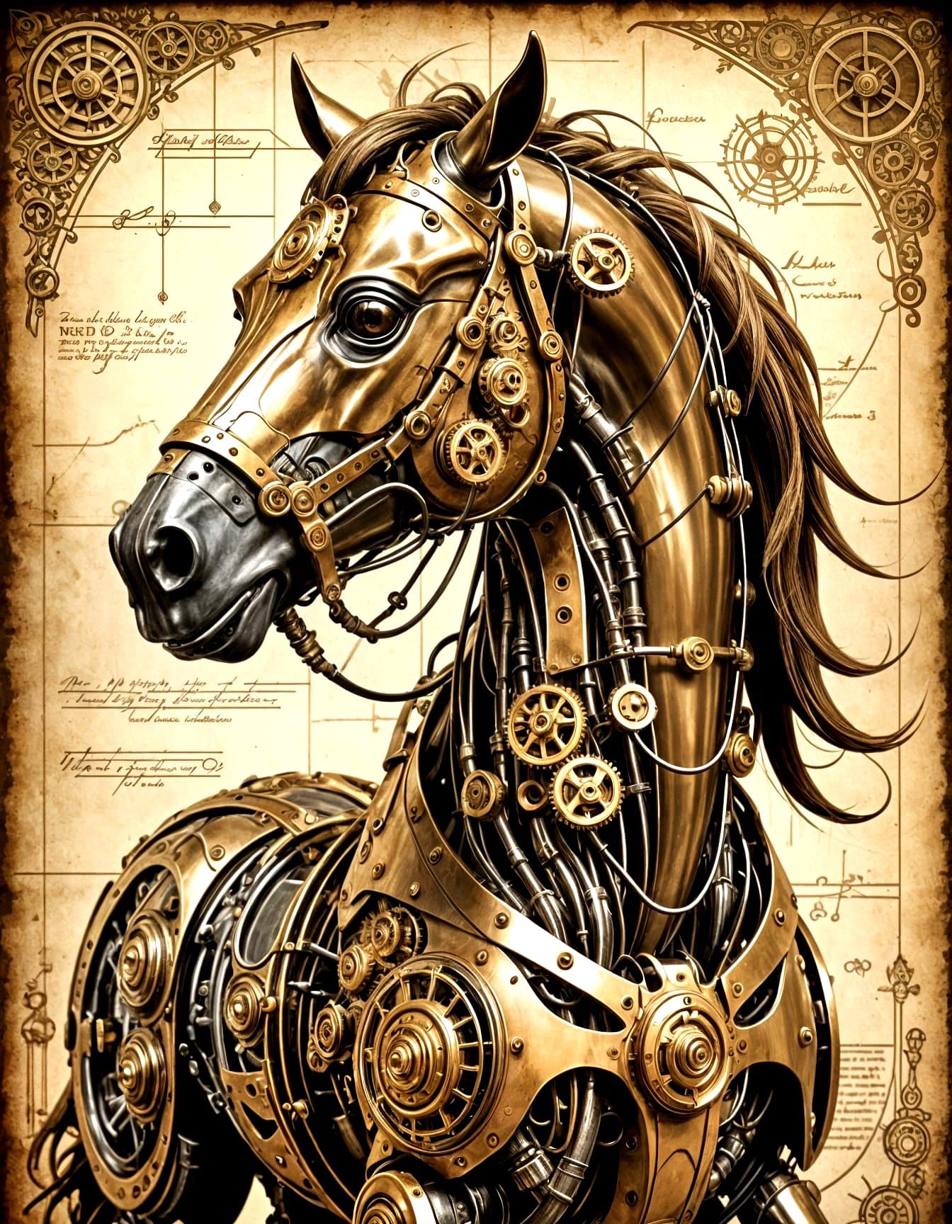 Cyborg Steampunk horse  by @Jean-o