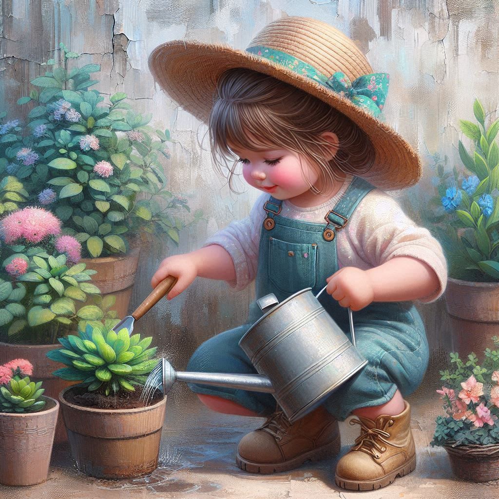 Helping mommy to water the garden  by @vixyna