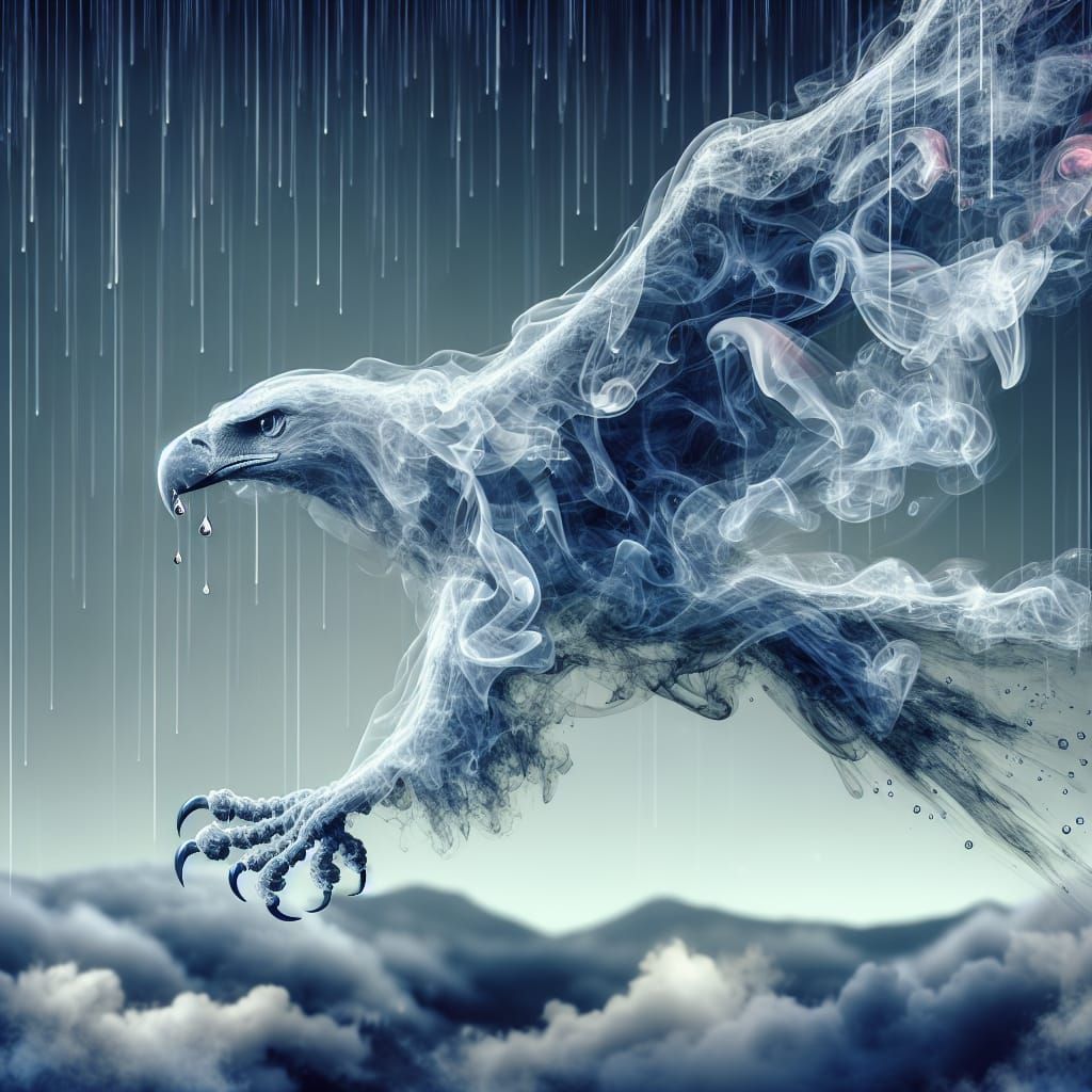  Thin smoke forms into a flying eagle in the rain  by @Witty Dragon 