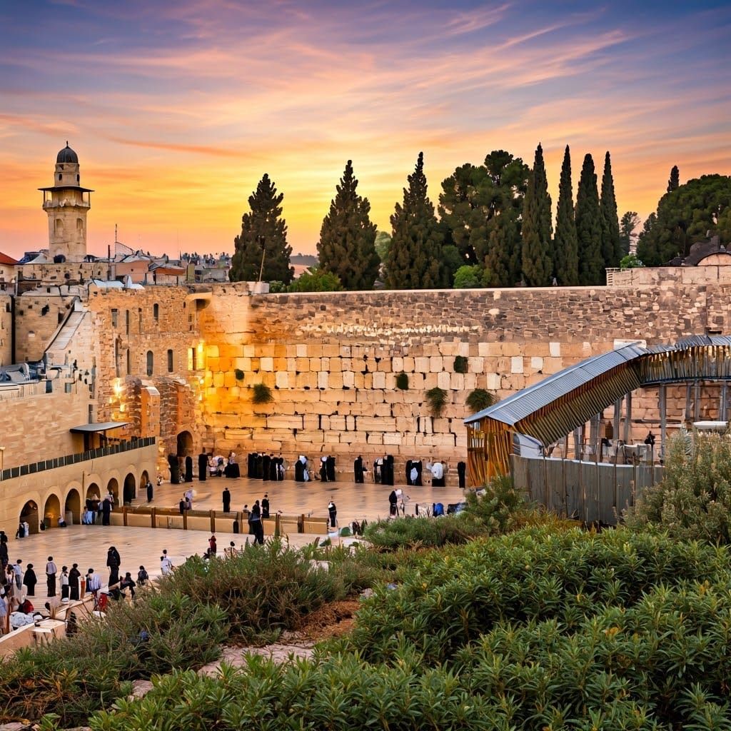 Western Wall in Jerusalem Sunset Panorama