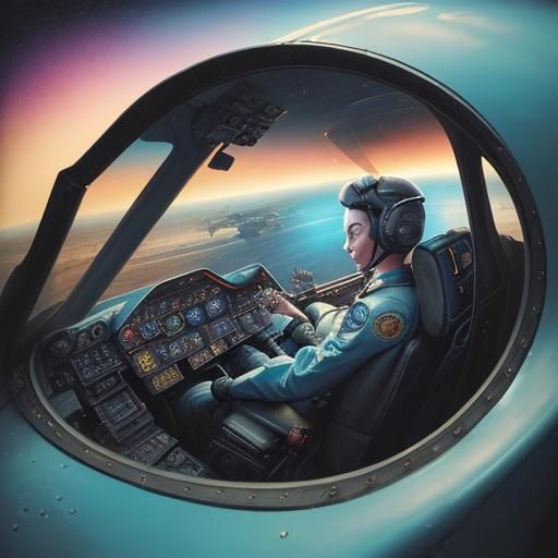 a shocked pilot sees a flying saucer UFO through the cockpit...