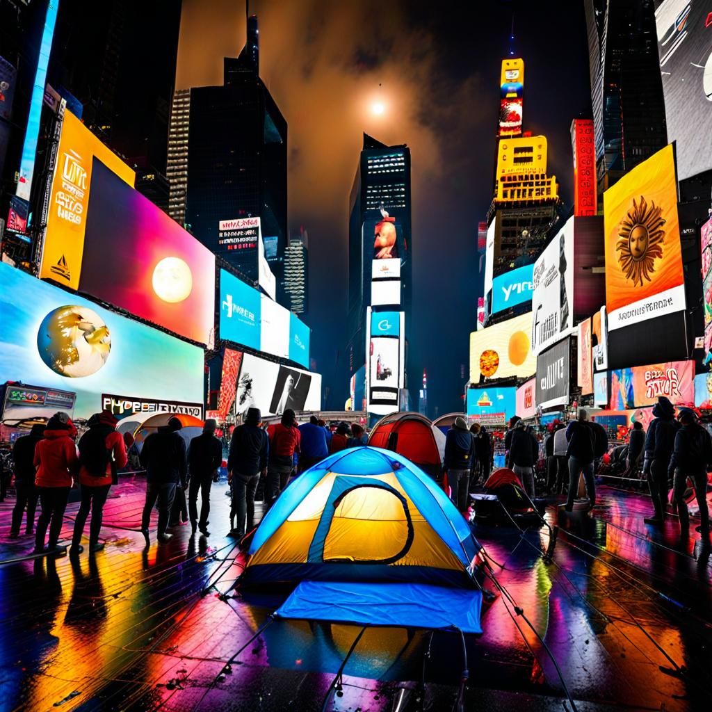 Campsite in Times Square: Graffiti Art Style
