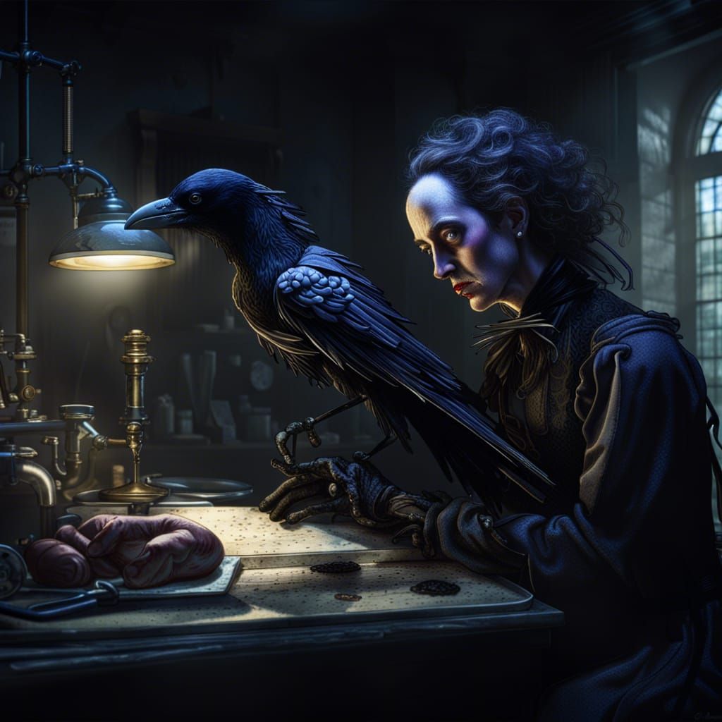 Tim Burton with a raven AI Generated Artwork NightCafe Creator