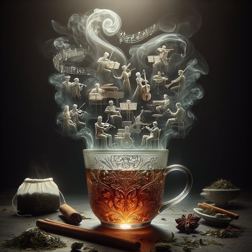 beautiful hot vapor shaped like a band playing musical instruments all sitting around the rim of a cup ...  by @AutumnBear