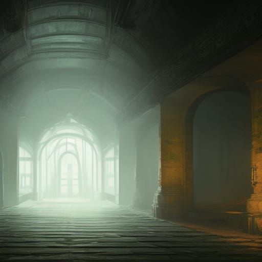 Liminal Space multi door hallway moss outsides windows hint ...