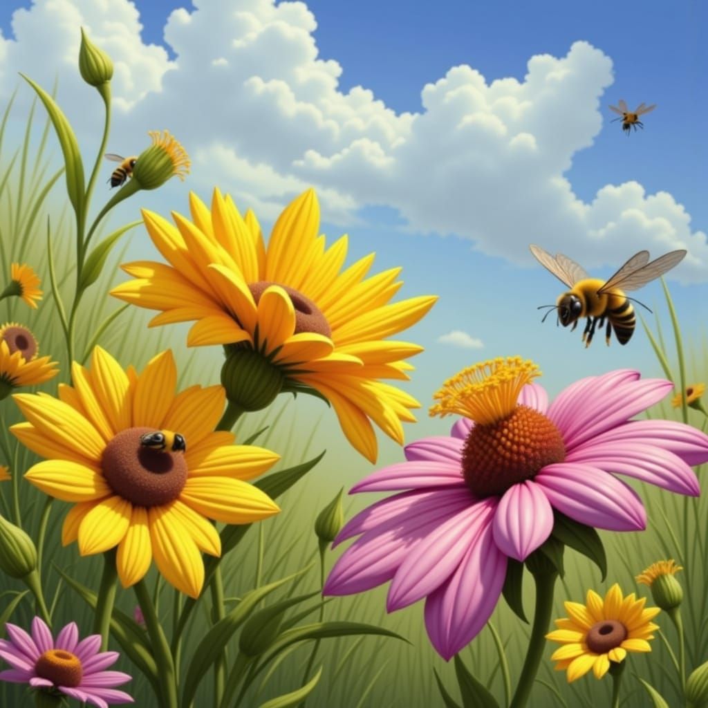 bees and flowers <lora:Rainbows:1.0>