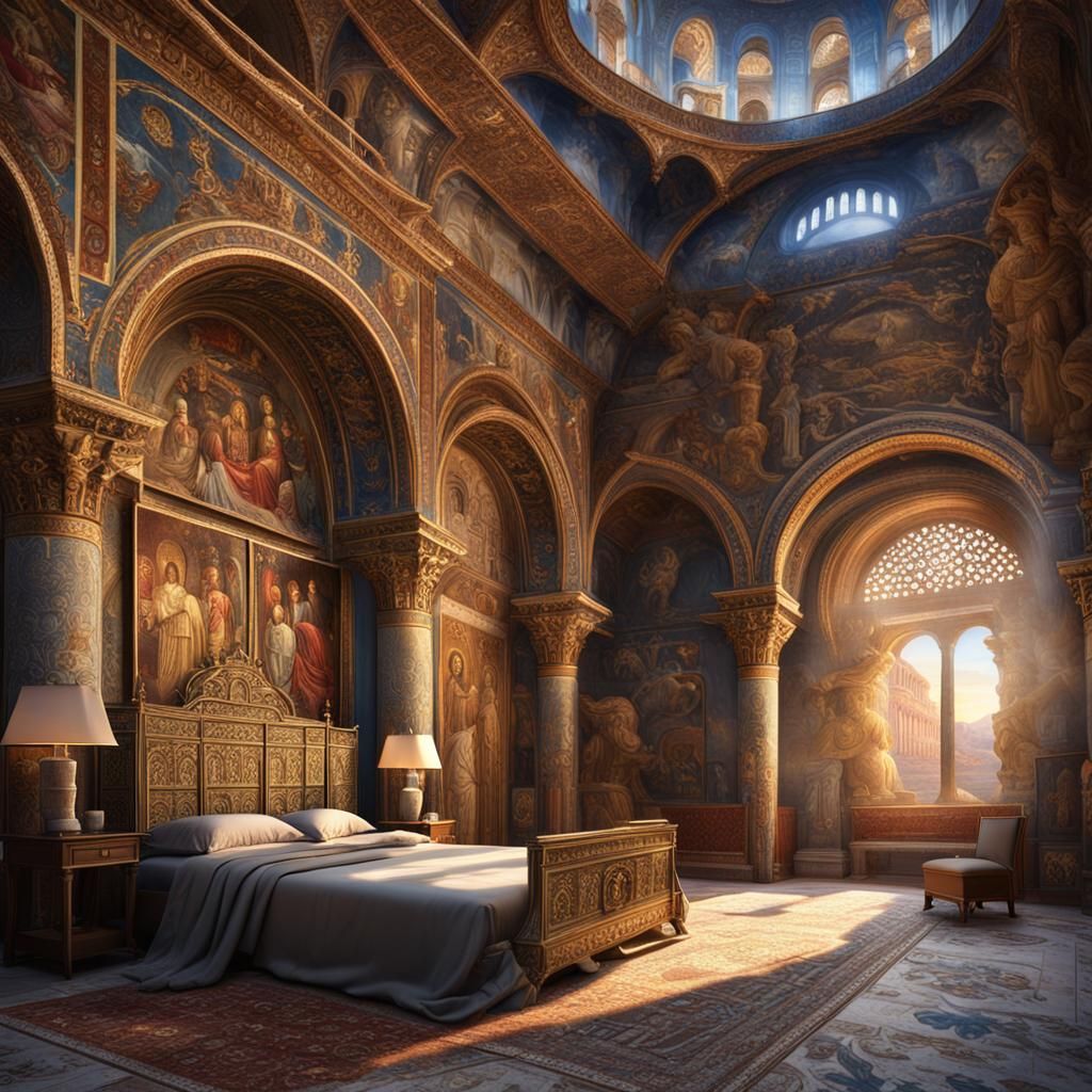 Byzantine collosal palace interior,