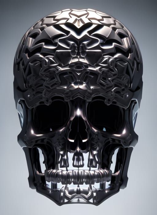 transparent glass skull with a highly detailed mechanical br...