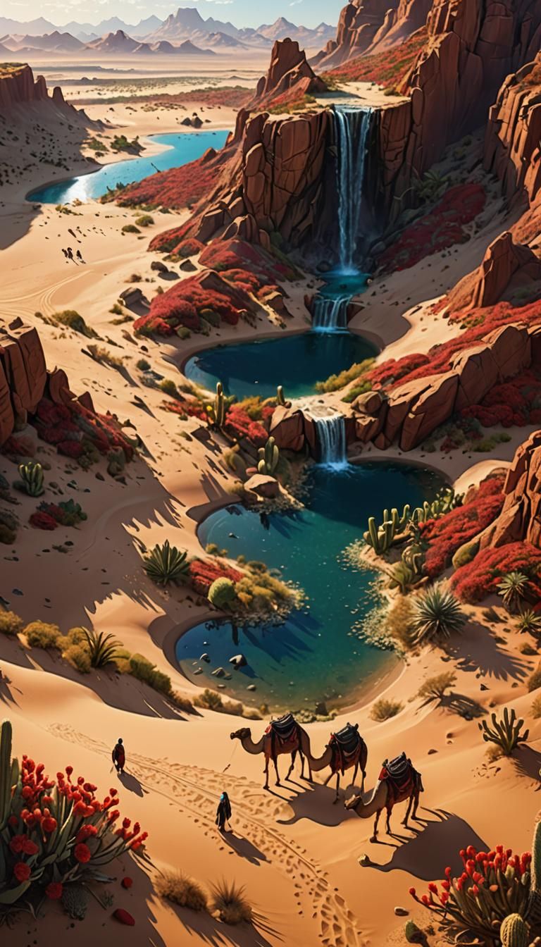 Expansive sand dunes of varying shades of red and gold, inte...