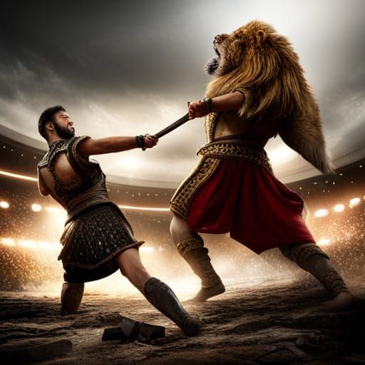 Gladiator vs Lionel - AI Generated Artwork - NightCafe Creator