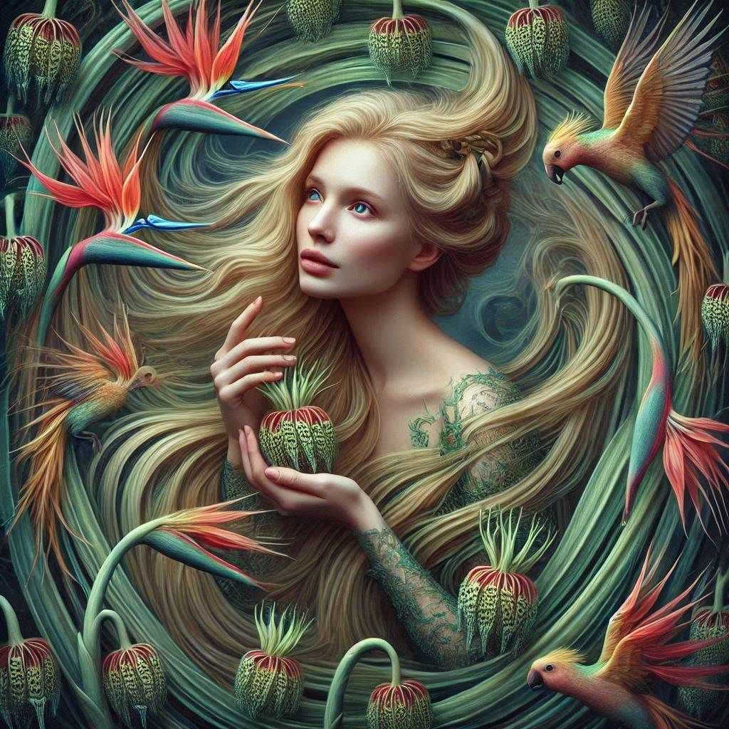 tenderly gathering sustenance for the vibrant, iridescent Parrots